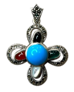 Turquoise Mixed semi-precious stone Silver Cross Necklace Pendant